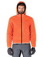 Giacca Alpinestars Mohobbs Waterproof, giacca bomber da moto imbottita, nero e arancione fluo, design trapuntato con cappuccio antipioggia, abbigliamento da moto ispirato allo streetwear urbano