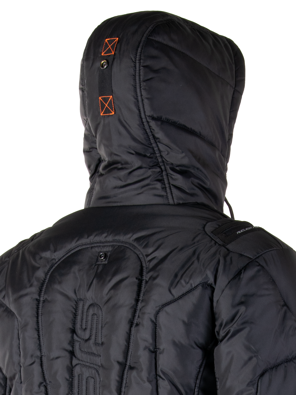 Alpinestars Mohobbs Waterproof Jacket, giacca bomber da moto imbottita, nero e arancione fluo, texture trapuntata con imbottitura isolante, dotata di cappuccio e cerniera frontale, streetwear urbano contemporaneo per la guida