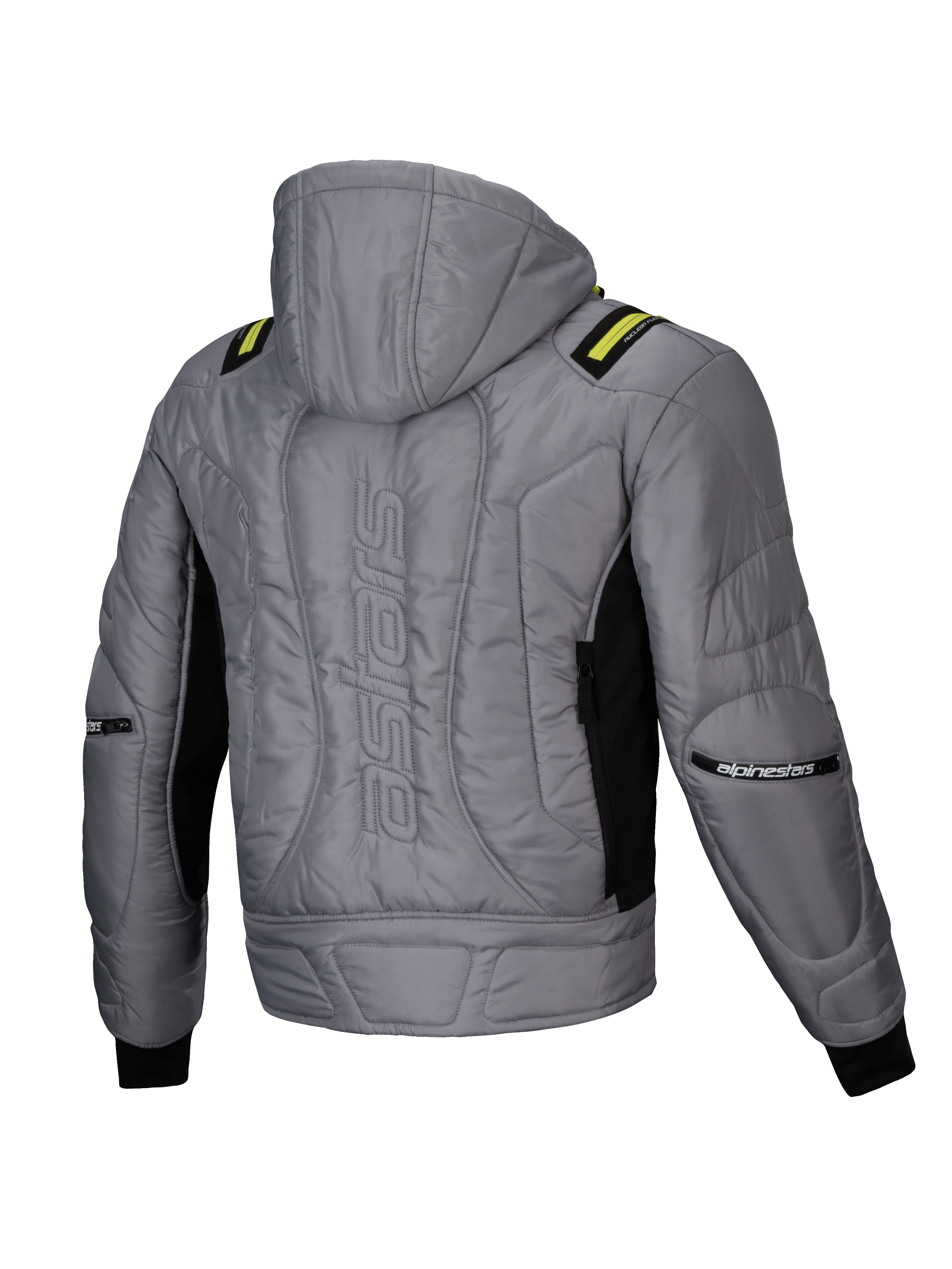 Alpinestars Giacca Mohobbs Impermeabile, giacca da moto urban bomber con cappuccio, uomo, grigio e lime, imbottita trapuntata con marchio astars sul retro