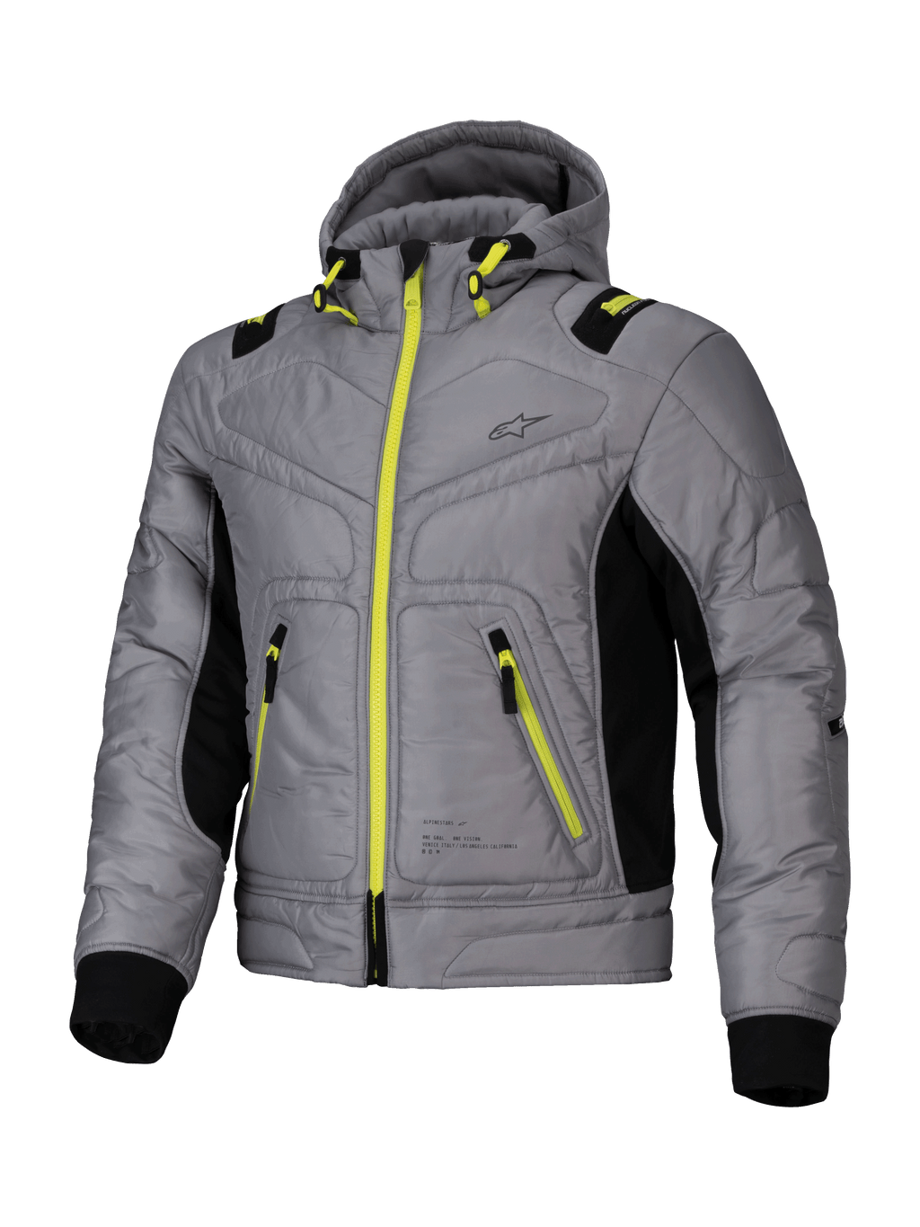 Alpinestars Giacca Mohobbs Impermeabile, giacca da moto urbana in stile bomber da uomo, grigio chiaro e verde lime con dettagli neri, impermeabile e certificata CE con protezioni Nucleon Flex Plus