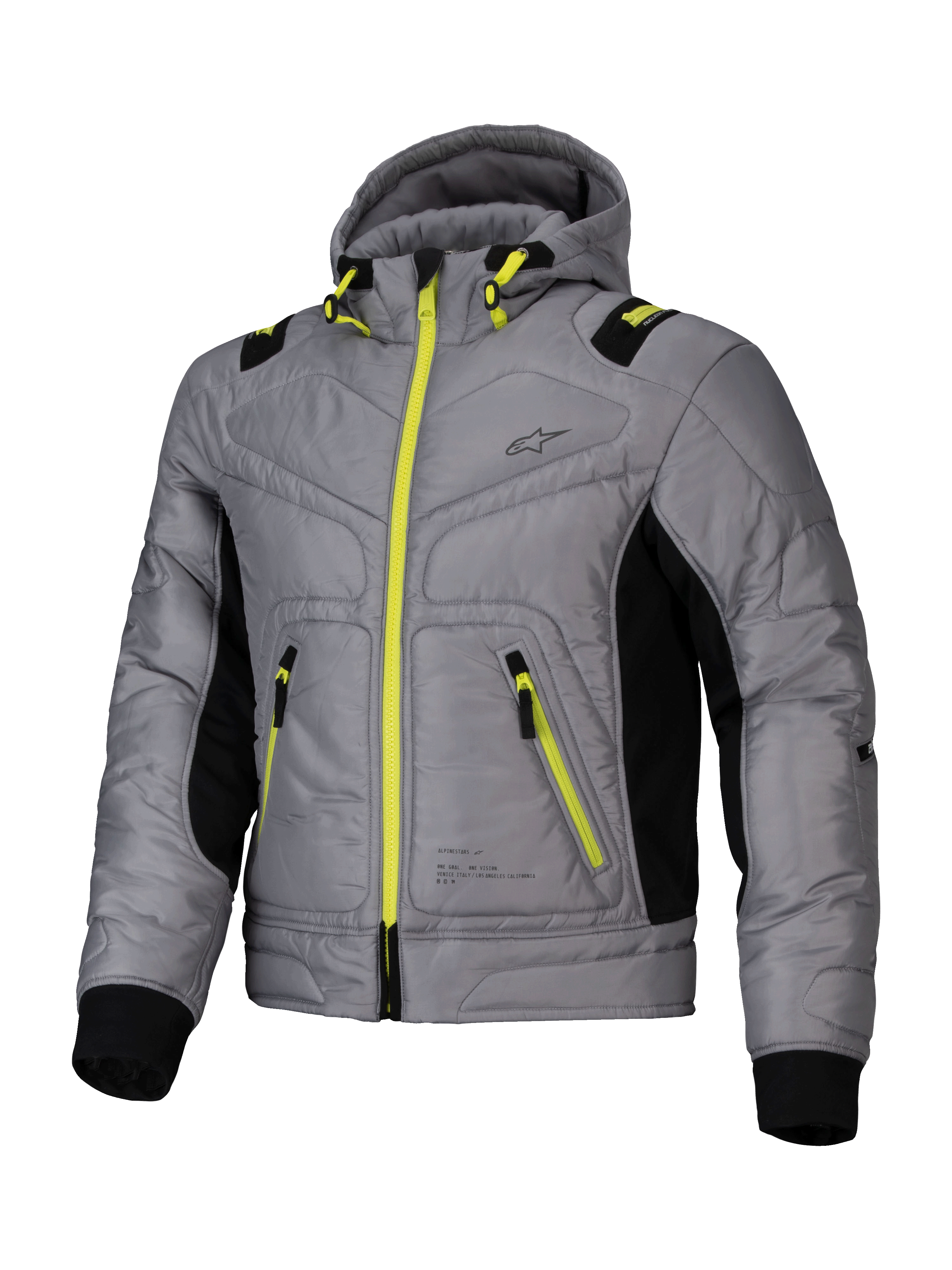 Alpinestars Giacca Mohobbs Impermeabile, giacca da moto urbana in stile bomber da uomo, grigio chiaro e verde lime con dettagli neri, impermeabile e certificata CE con protezioni Nucleon Flex Plus