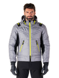 Alpinestars Mohobbs Waterproof Jacket, giacca da moto urbana, grigio Lunar con accenti Lime Punch, design bomber trapuntato con cappuccio, cerniere giallo brillante e pannelli laterali neri, abbigliamento protettivo da guida ispirato allo streetwear