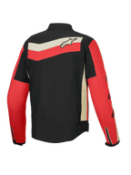 Alpinestars Giacca T-Dyno Resistente All’Acqua, giacca da moto in tessuto da uomo, vista posteriore nei colori nero, rosso vivo ed ecrù con grafiche heritage e protezione certificata CE