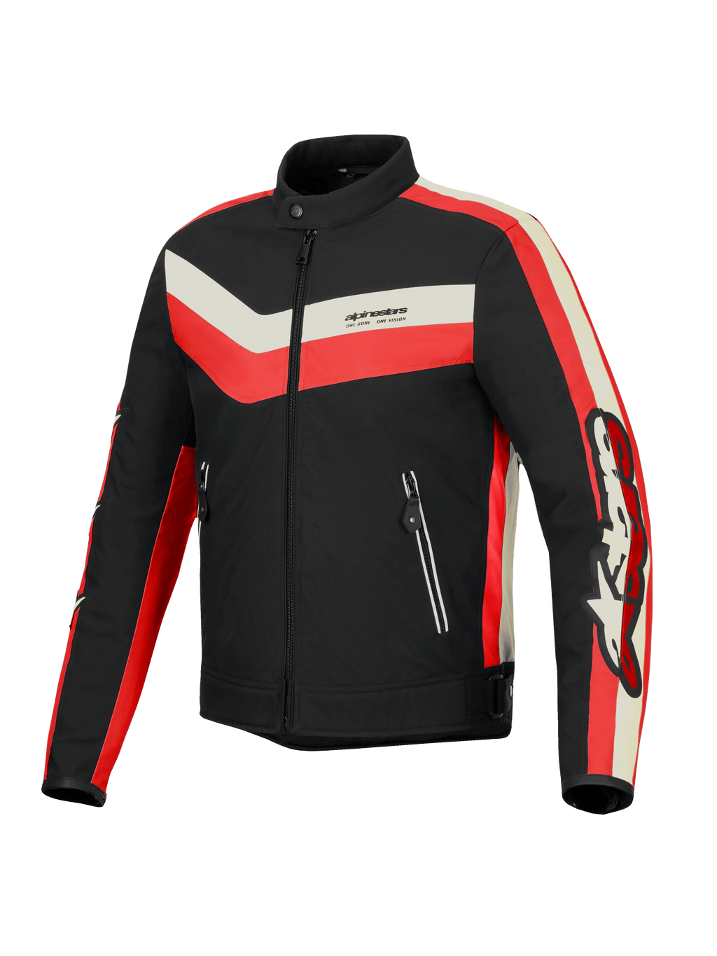 Alpinestars Giacca T-Dyno Resistente All’Acqua, giacca da moto in tessuto da uomo, nera, rosso vivo ed ecrù, con vestibilità biker vintage e dettagli protettivi