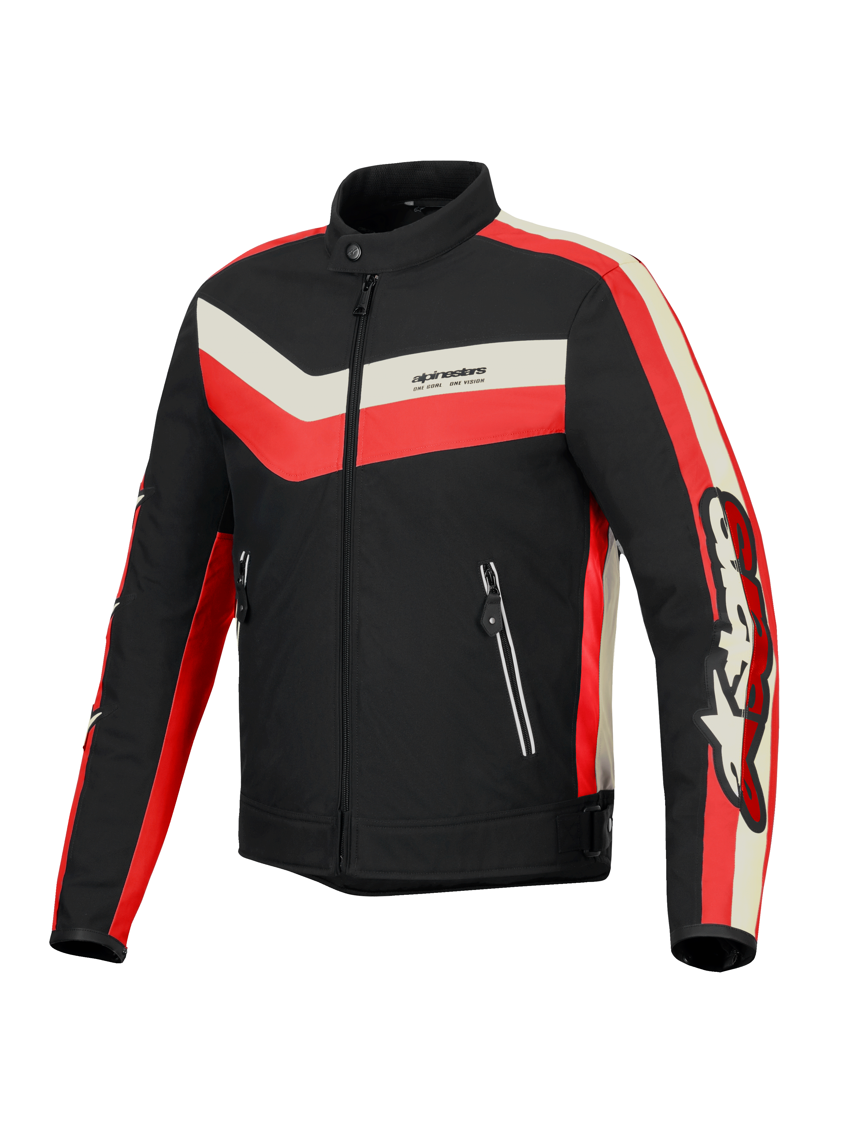 Alpinestars Giacca T-Dyno Resistente All’Acqua, giacca da moto in tessuto da uomo, nera, rosso vivo ed ecrù, con vestibilità biker vintage e dettagli protettivi