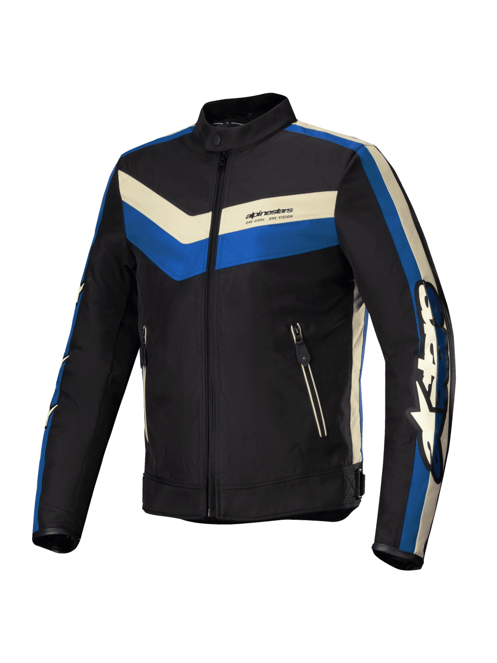 Alpinestars Giacca T-Dyno Resistente All'Acqua, giacca da moto in tessuto da uomo, nera, blu e écru, impermeabile con vestibilità biker d'ispirazione vintage e certificata CE