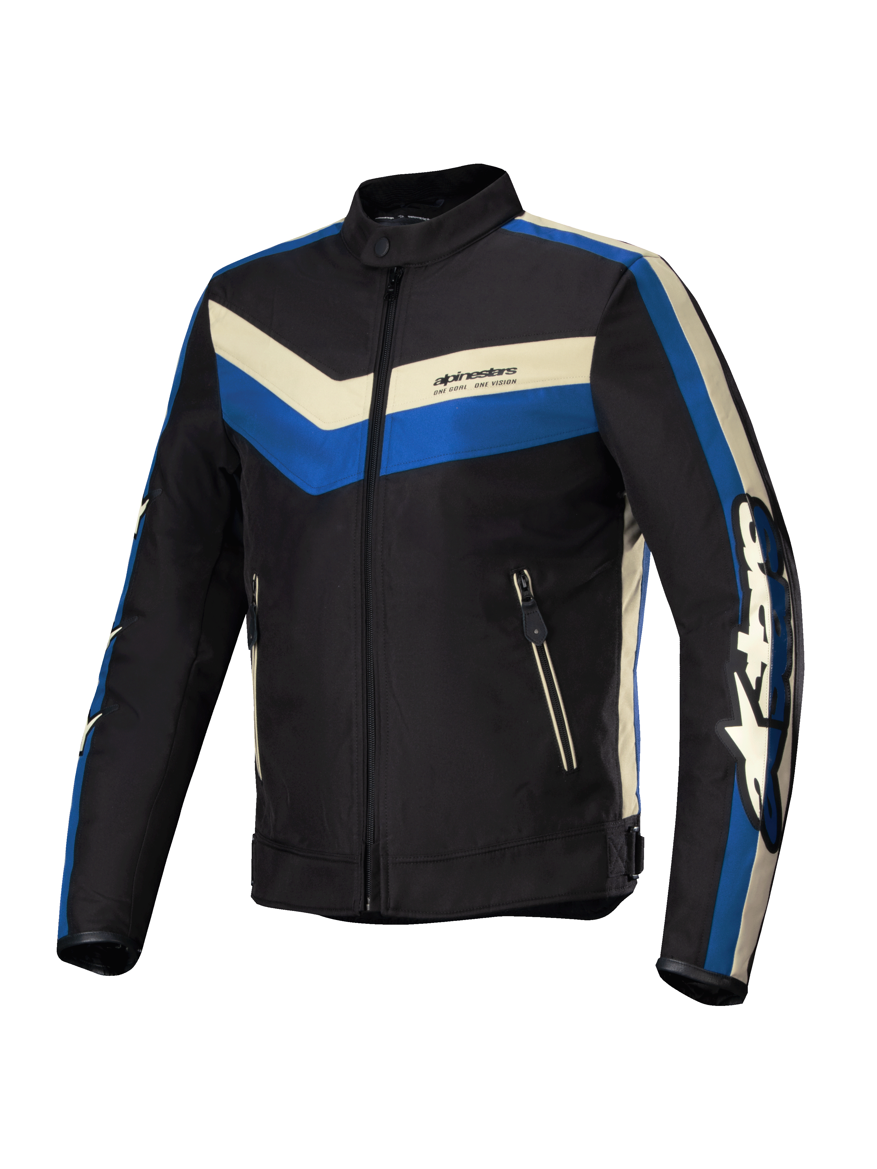 Alpinestars Giacca T-Dyno Resistente All'Acqua, giacca da moto in tessuto da uomo, nera, blu e écru, impermeabile con vestibilità biker d'ispirazione vintage e certificata CE