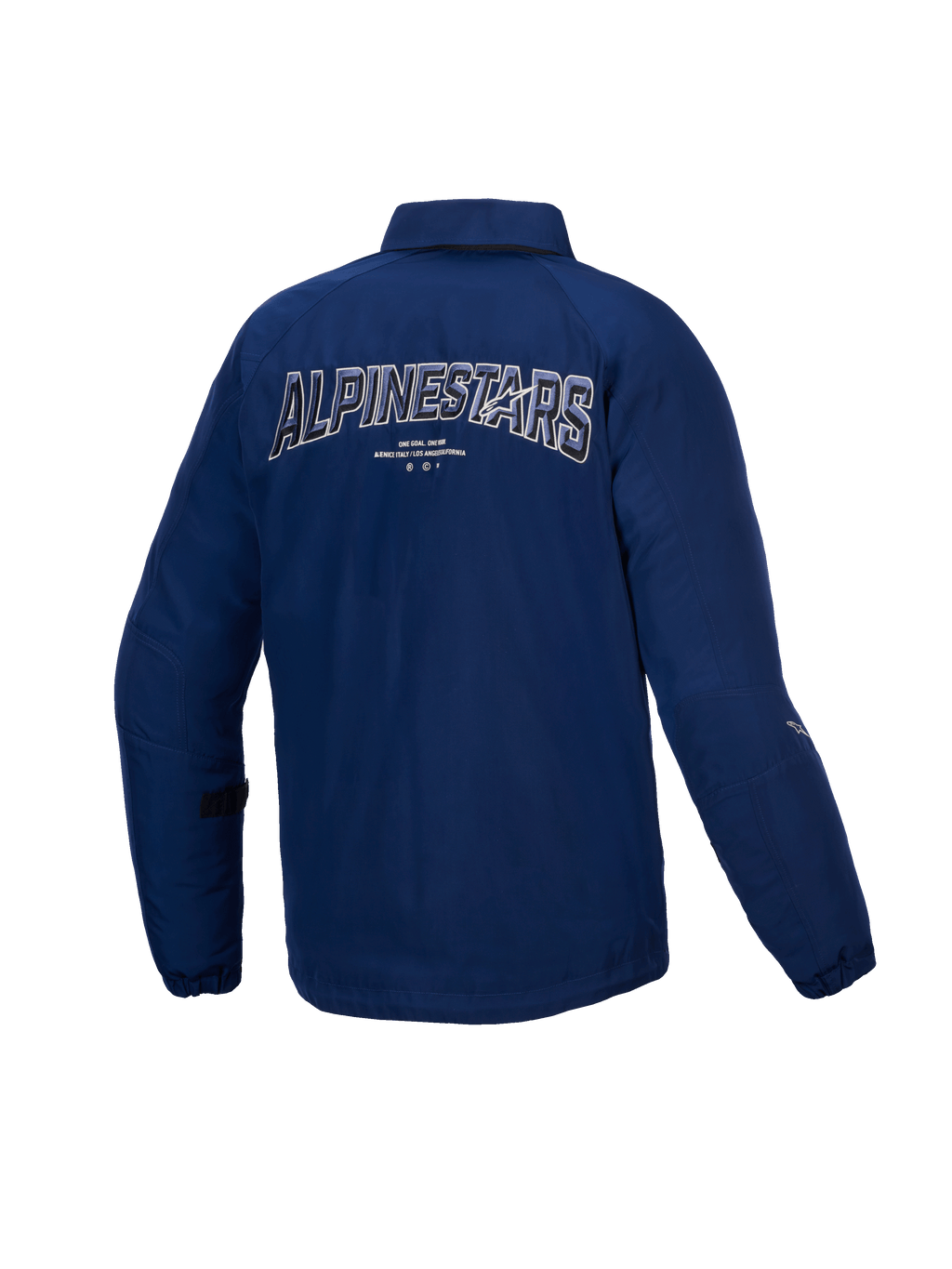 Alpinestars Giacca Revved Resistente All'Acqua, giacca da moto urbana da uomo, blu, vista posteriore con ricamo dinamico 3D e marchio, struttura in raso resistente all'acqua certificata CE