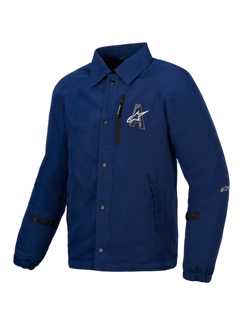 Giacca Revved Resistente All’Acqua, giacca da moto urban blu con stile coaches jacket, struttura in raso resistente all'acqua e certificazione CE Livello A