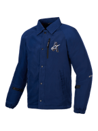 Giacca Revved Resistente All’Acqua, giacca da moto urban blu con stile coaches jacket, struttura in raso resistente all'acqua e certificazione CE Livello A