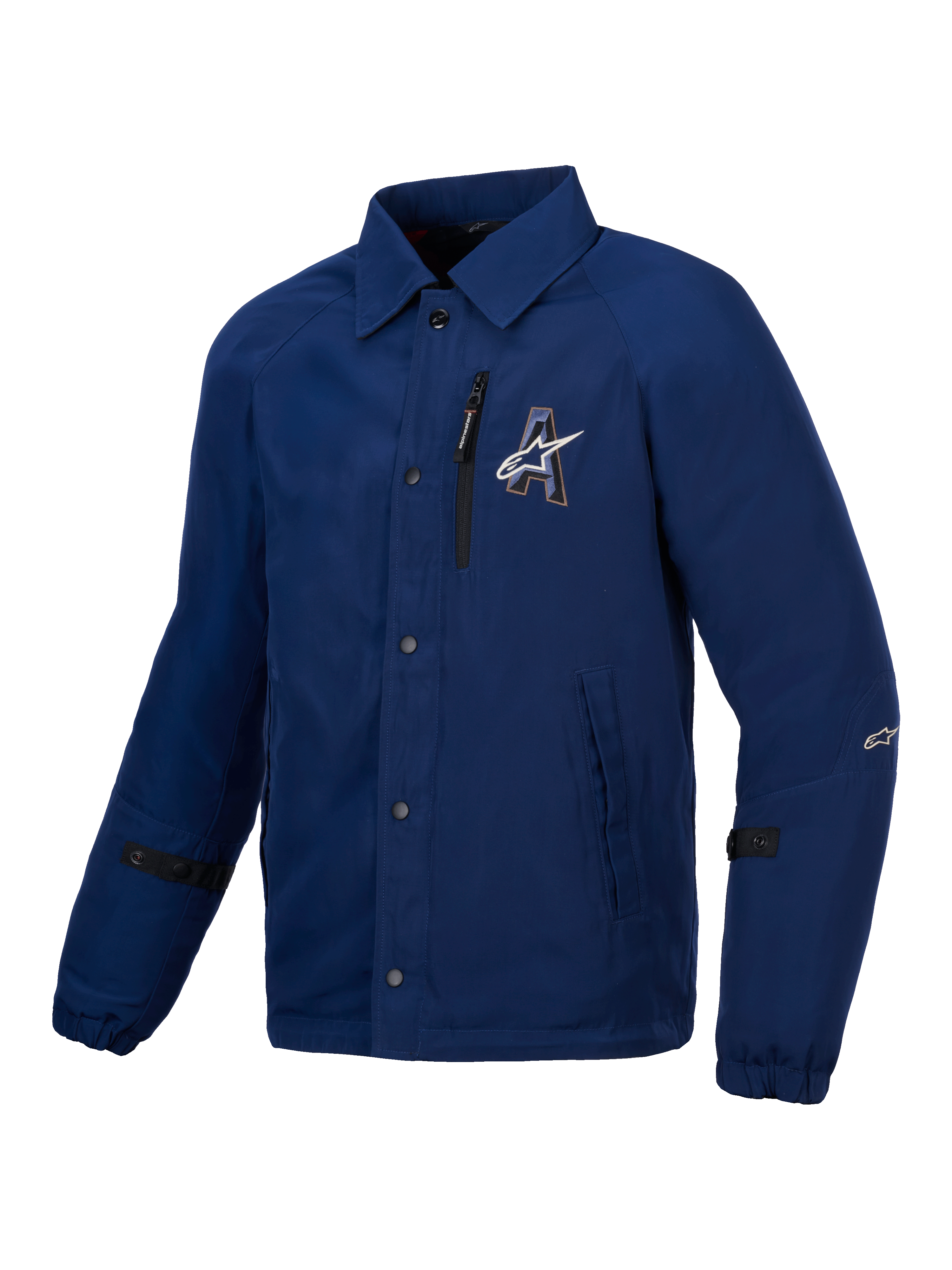 Giacca Revved Resistente All’Acqua, giacca da moto urban blu con stile coaches jacket, struttura in raso resistente all'acqua e certificazione CE Livello A