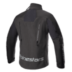 Giacca Alpinestars Hyde XT Drystar® XF, giacca da moto, nero, vista posteriore con un grande logo Alpinestars riflettente sulla parte bassa della schiena, doppie prese d'aria verticali con cerniere e pannelli in ripstop testurizzato