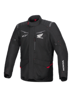 Alpinestars Honda ST-1 Waterproof Jacket, giacca moto da touring, nero con accenti rossi, loghi Honda e Alpinestars, collo alto, spalle e gomiti imbottiti, chiusura con zip, tasche frontali
