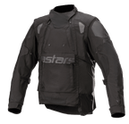 Giacca Alpinestars Halo Drystar®, giacca da moto adventure nera, colletto tecnico, doppie zip sul petto, ampia patta frontale con discreto logo Astars, spalle e gomiti rinforzati, abbigliamento touring impermeabile multistagione