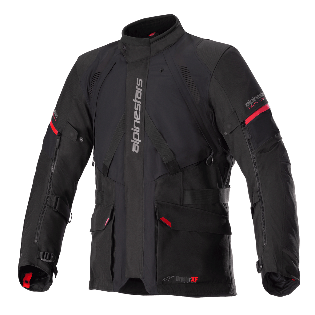 Alpinestars Monteira Drystar XF Jacket, giacca da moto adventure touring, nero e rosso acceso, costruzione laminata impermeabile, dotata di tasche multiuso e cinghie regolabili, tessuto resistente per protezione in ogni condizione atmosferica