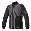 Alpinestars Monteira Drystar XF Jacket, giacca da moto adventure touring, grigio e nero con accenti Methyl Blue, con tasche frontali multiple, cinghie regolabili in vita e branding Alpinestars verticale sul petto, robusta costruzione in tessuto impermeabile