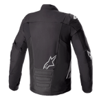 Alpinestars SMX Waterproof Jacket, Nero Grigio Scuro, vista posteriore, con logo Alpinestars bianco sulla parte bassa della schiena e sulla spalla, sezione imbottita nella parte inferiore della schiena, giacca da moto in tessuto tecnico e softshell