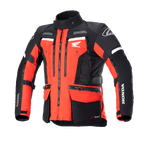 Giacca Alpinestars Honda Bogotá Pro Drystar®, giacca da moto adventure touring, rosso acceso e nero con dettagli bianchi, cerniere multiple, tasche utility, cinghie regolabili e loghi Honda e Alpinestars