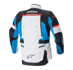 Giacca Alpinestars Honda Bogotá Pro Drystar®, vista posteriore, Ice Gray Blue e Rosso Brillante, giacca tecnica da adventure-touring con loghi Honda e Tech Touring sul retro, pannelli di ventilazione e cinghie regolabili in vita