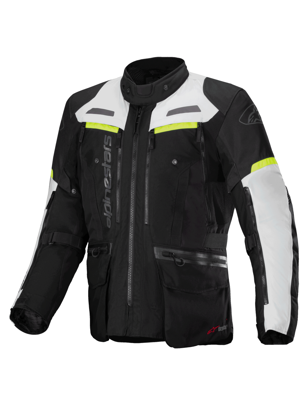 Alpinestars Giacca Bogotá Pro Drystar®, giacca da moto adventure touring da uomo, nera, grigio ghiaccio e giallo fluo, membrana impermeabile Drystar®, certificata CE