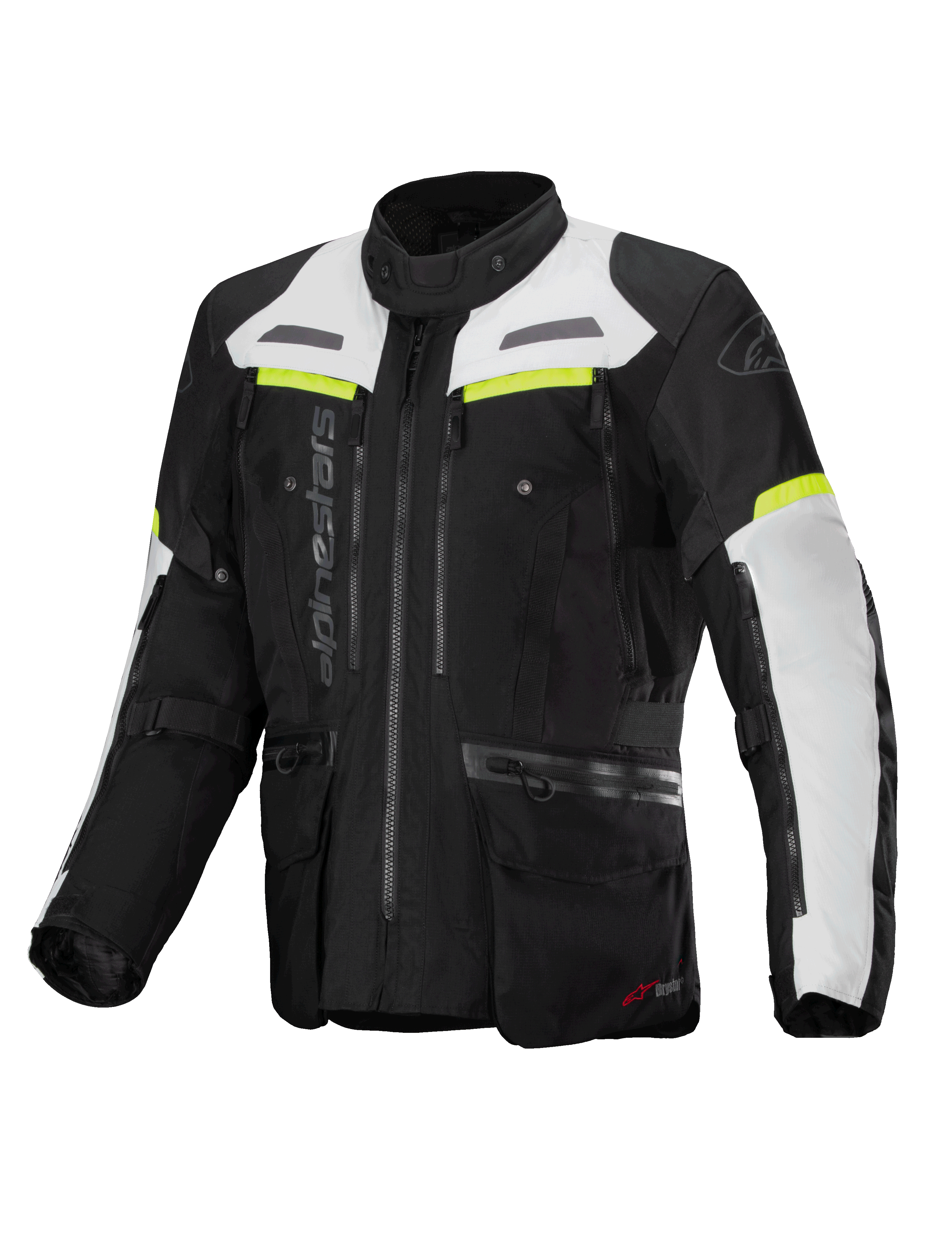 Alpinestars Giacca Bogotá Pro Drystar®, giacca da moto adventure touring da uomo, nera, grigio ghiaccio e giallo fluo, membrana impermeabile Drystar®, certificata CE