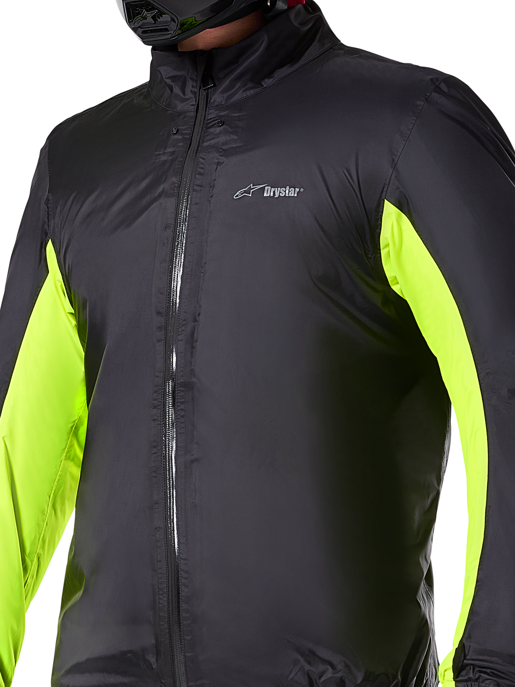 Alpinestars Bogotá Pro Drystar® Jacket waterproof liner, strato tecnico da moto, nero con pannelli giallo neon sulle braccia, chiusura frontale con zip e logo Drystar sul petto, progettata per la protezione in ogni condizione atmosferica