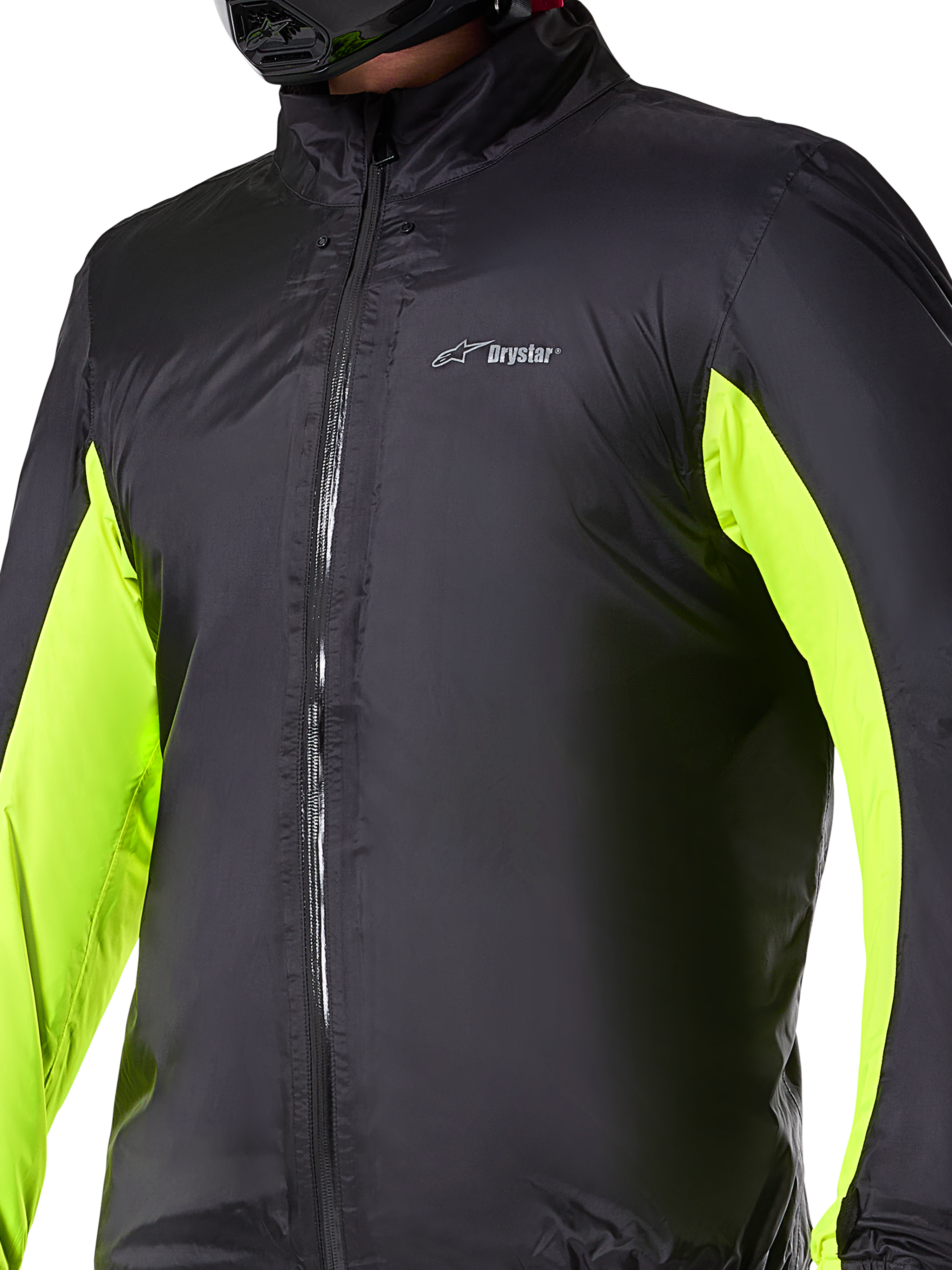 Alpinestars Bogotá Pro Drystar® Jacket waterproof liner, strato tecnico da moto, nero con pannelli giallo neon sulle braccia, chiusura frontale con zip e logo Drystar sul petto, progettata per la protezione in ogni condizione atmosferica