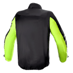 Copertura antipioggia Alpinestars Bogota' Pro Drystar® Jacket, vista posteriore, nero con maniche giallo fluorescente, costruzione impermeabile leggera per un'elevata visibilità e protezione dalle intemperie