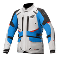 Giacca Alpinestars Honda Andes V3 Drystar®, giacca da moto touring, grigio ghiaccio, blu e rosso acceso, design impermeabile con collo alto, prese d'aria multiple con cerniera, tasche cargo e cinghie regolabili, con marchio Honda