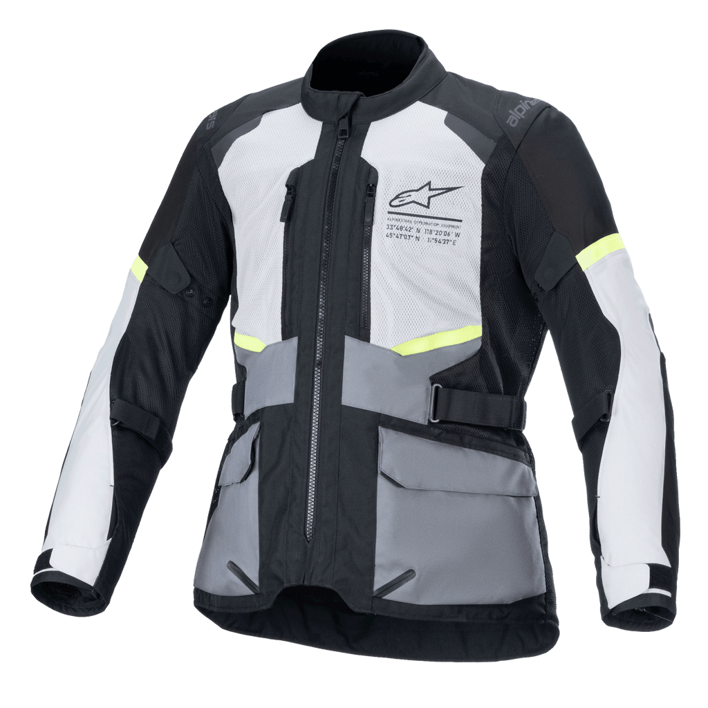 Alpinestars Giacca Andes Air Drystar®, giacca da moto touring, grigio ghiaccio, grigio scuro e nero, ventilazione in rete 2D, compatibile Tech-Air®, certificata CE