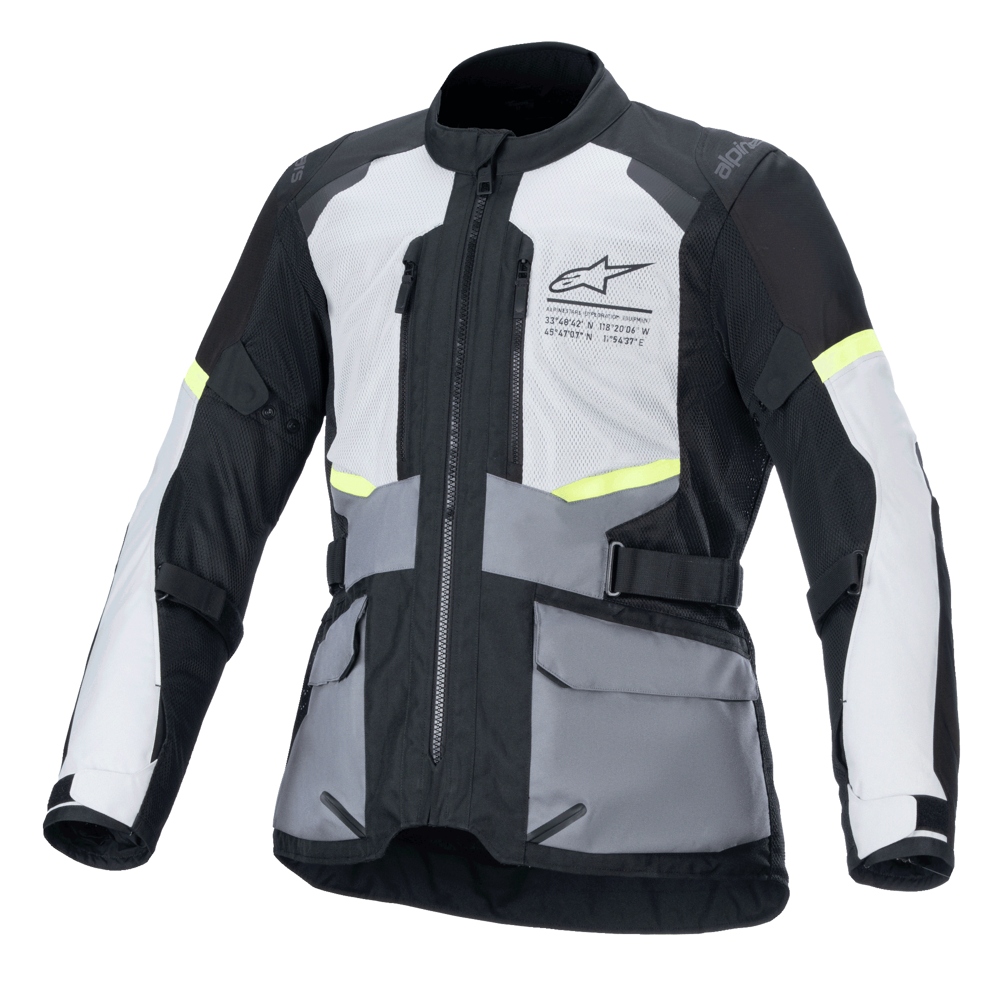 Alpinestars Giacca Andes Air Drystar®, giacca da moto touring, grigio ghiaccio, grigio scuro e nero, ventilazione in rete 2D, compatibile Tech-Air®, certificata CE