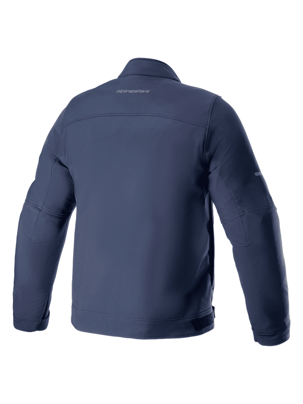 Giacca Alpinestars Husker Waterproof, giacca da moto, blu Night Navy, vista posteriore, tessuto softshell elasticizzato con logo discreto sulla parte superiore della schiena, design urbano impermeabile e antivento