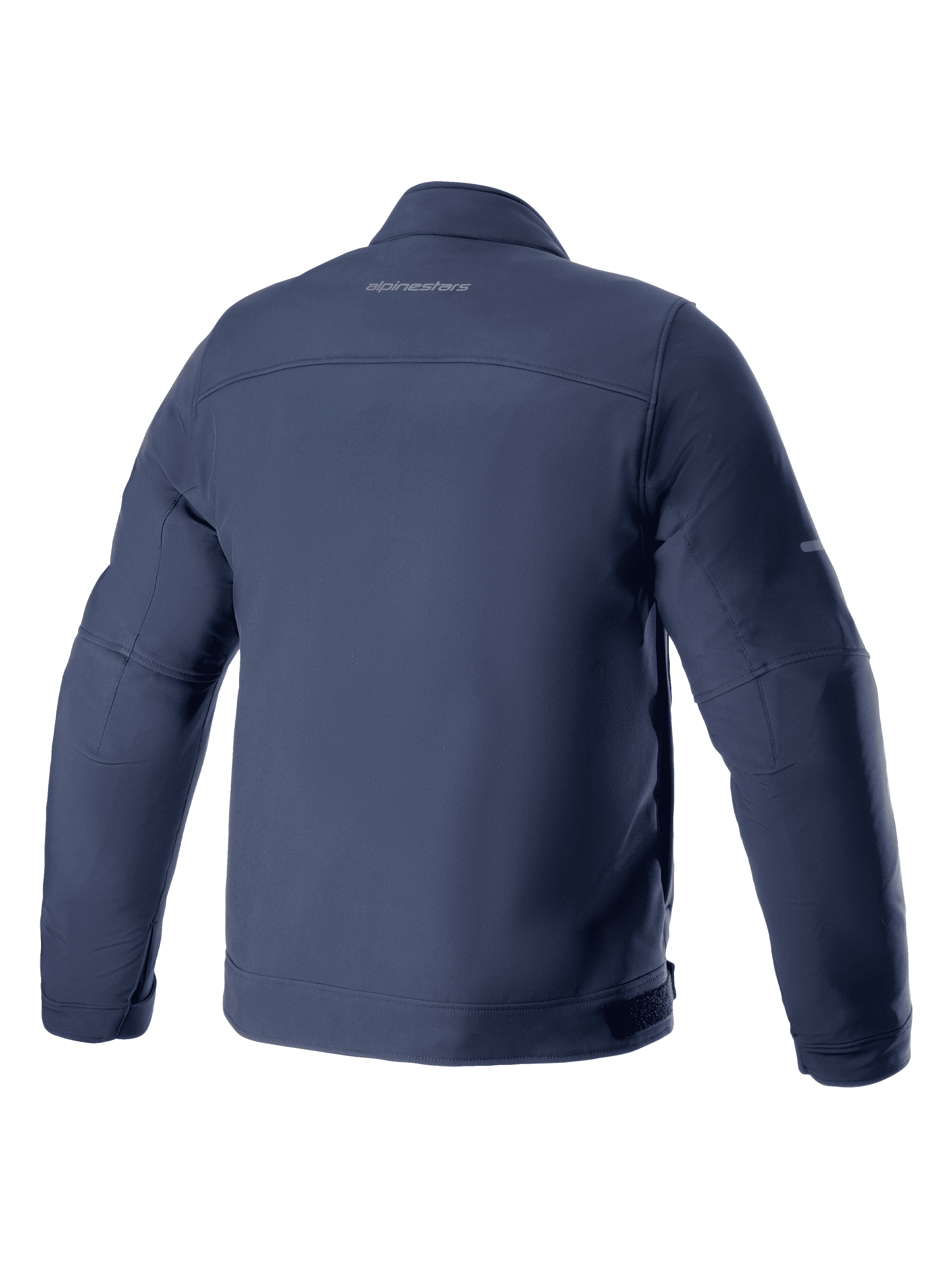 Giacca Alpinestars Husker Waterproof, giacca da moto, blu Night Navy, vista posteriore, tessuto softshell elasticizzato con logo discreto sulla parte superiore della schiena, design urbano impermeabile e antivento