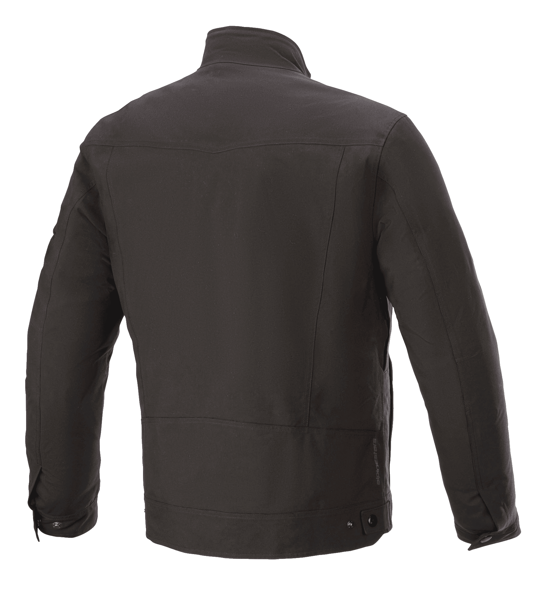 Giacca impermeabile Alpinestars Solano, nero, vista posteriore, giacca da moto urban casual, struttura in tessuto impermeabile, colletto dritto, logo discreto sulla parte inferiore della schiena