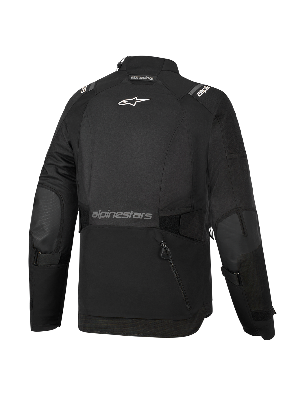 Alpinestars Giacca Donna Stella Andes V4 Drystar®, nero, vista posteriore, dotata di ampia tasca portaoggetti posteriore, logo Alpinestars bianco sulla parte superiore della schiena e branding testuale sulla parte inferiore, cinghie regolabili in vita e sulle braccia, resistente giacca adventure touring in tessuto
