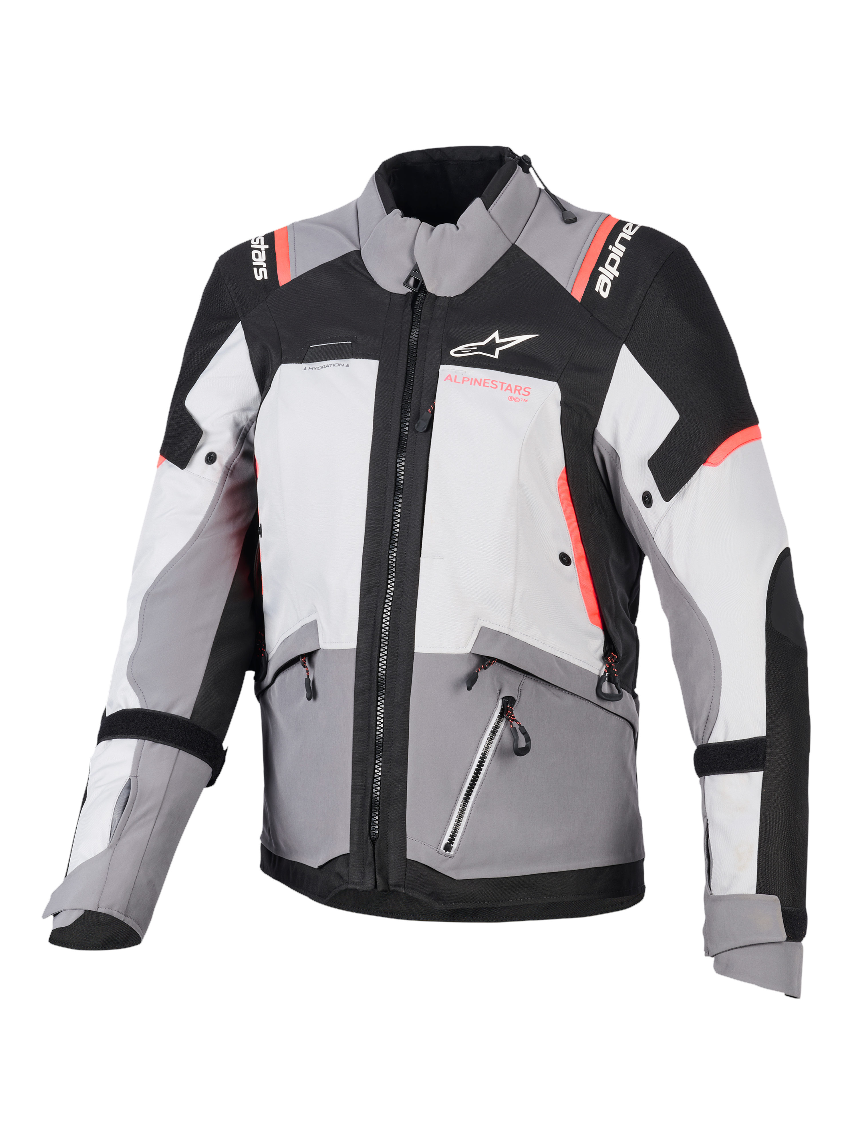 Alpinestars giacca Stella Andes V4 Drystar, giacca da moto adventure donna, grigia e nera con dettagli corallo, impermeabile.