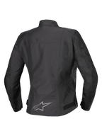 Alpinestars Stella T-SPS V2 Waterproof Jacket, vista posteriore, nero, giacca da moto in tessuto da donna con logo riflettente sulla parte inferiore della schiena e silhouette sportiva sagomata