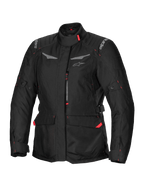 Alpinestars Stella ST-1 Waterproof Jacket, giacca da moto touring da donna, nera con dettagli rossi, collo alto, cerniera frontale, grandi tasche cargo in vita, cinturini regolabili su vita e polsini, costruzione resistente alle intemperie