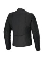 Giacca da donna Alpinestars Isla WR, vista posteriore, nero, giacca da moto urbana slim fit con dettagli trapuntati su spalle e avambracci, tessuto idrorepellente con finitura opaca, design femminile sartoriale con profilo posteriore allungato per il comfort di guida