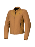 Giacca da donna Alpinestars Isla WR, Utility Brown Light Gold, giacca da moto da donna marrone chiaro, vestibilità aderente, collo alto da motociclista, dettagli trapuntati sulle spalle, cerniera frontale con tasche laterali, abbigliamento tecnico da guida urbana