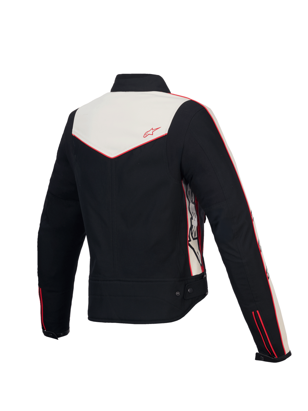 Alpinestars Giacca Stella T-Dyno Resistente All'Acqua, giacca da moto in tessuto da donna, vista posteriore con fit biker vintage, nero, écru e rosso vivo, protezione certificata CE