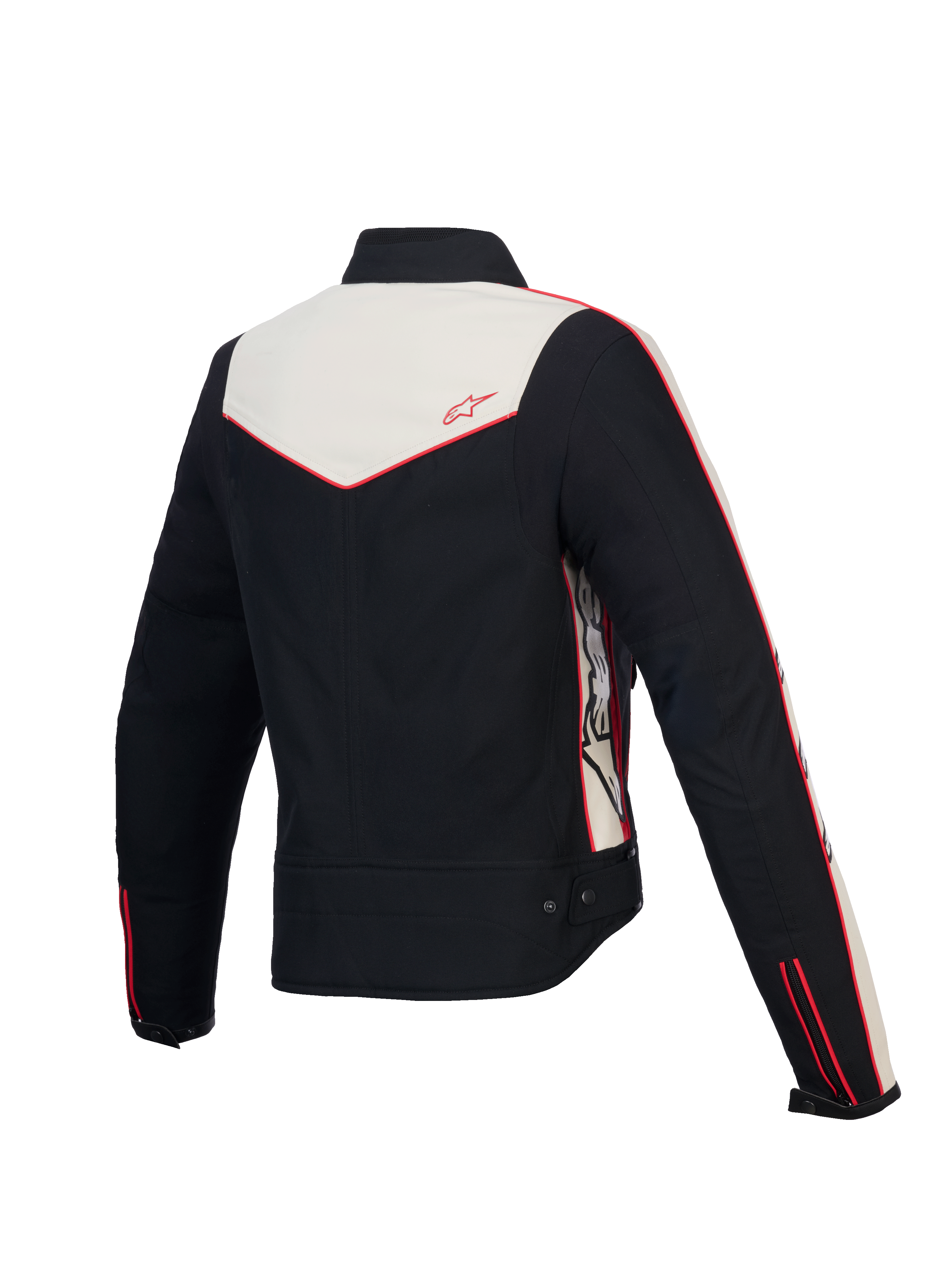 Alpinestars Giacca Stella T-Dyno Resistente All'Acqua, giacca da moto in tessuto da donna, vista posteriore con fit biker vintage, nero, écru e rosso vivo, protezione certificata CE