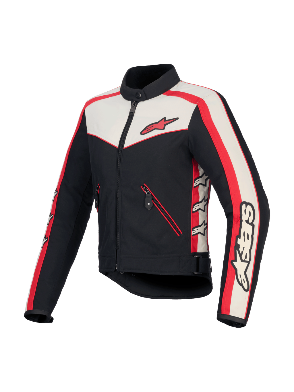 Alpinestars Stella T-Dyno Water Resistant Jacket, giacca da moto in tessuto da donna, nero, écru e rosso vivo, certificata CE con fit vintage e tasche con cerniera