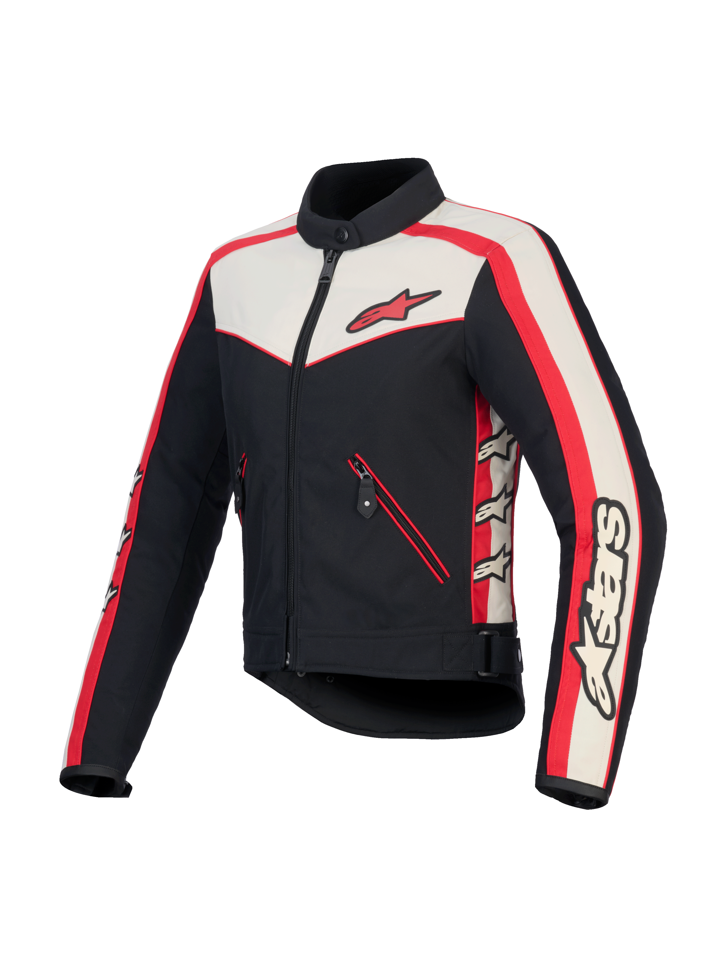 Alpinestars Stella T-Dyno Water Resistant Jacket, giacca da moto in tessuto da donna, nero, écru e rosso vivo, certificata CE con fit vintage e tasche con cerniera