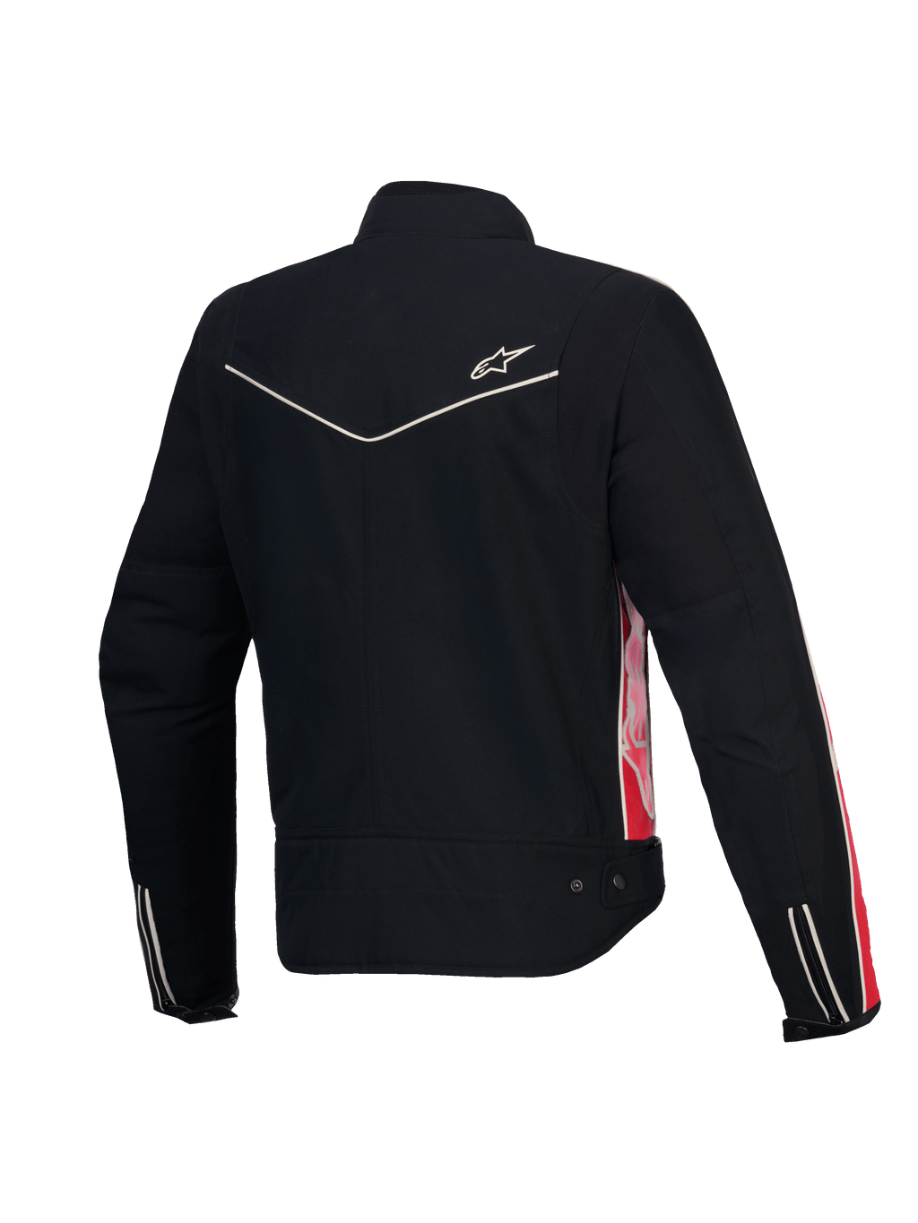 Alpinestars Giacca Stella T-Dyno Resistente All'Acqua, giacca da moto in tessuto da donna, vista posteriore in nero con dettagli rossi e fucsia, certificata CE, vestibilità biker vintage