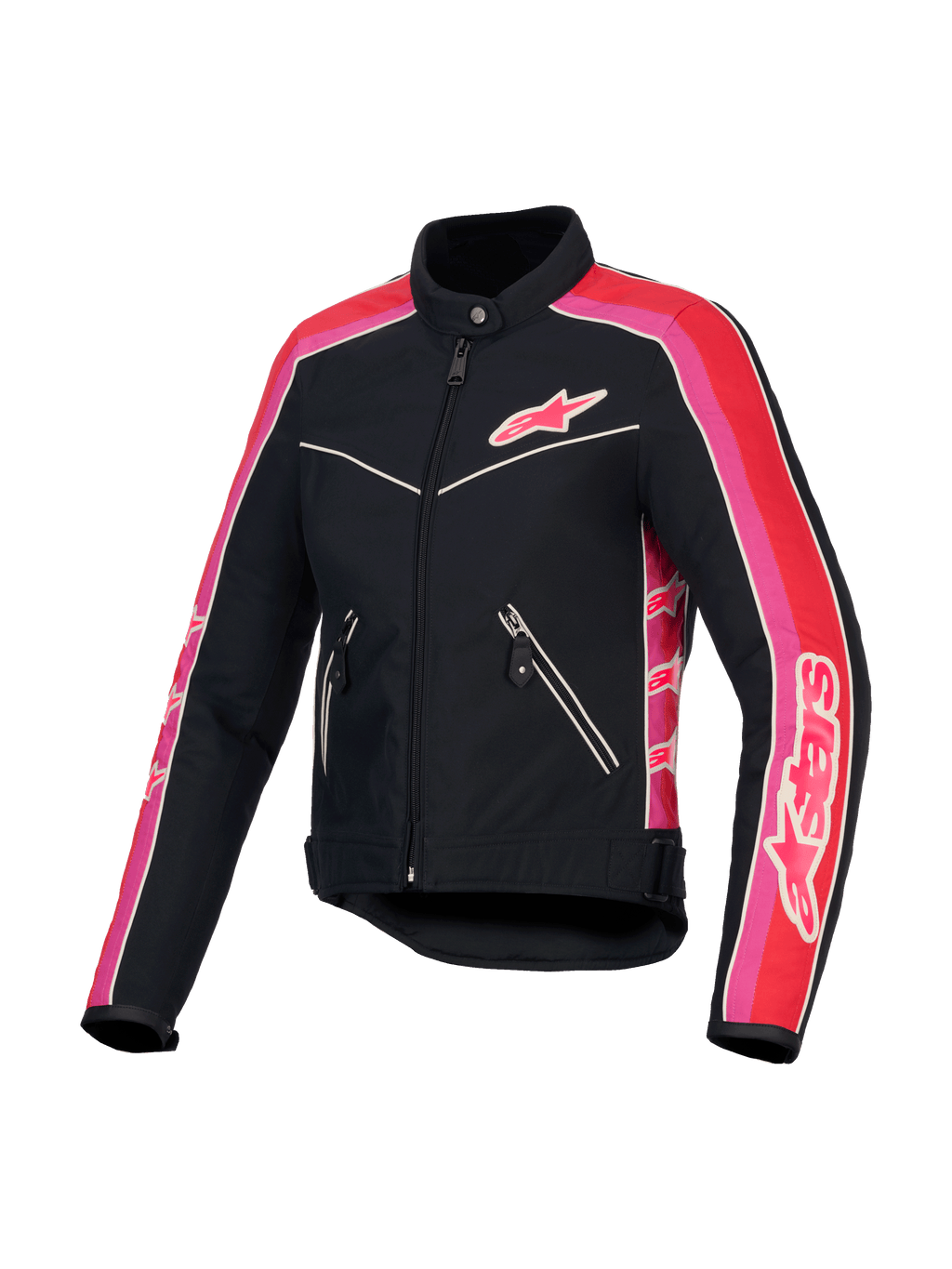 Alpinestars Giacca Stella T-Dyno Resistente All'Acqua, giacca da moto in tessuto da donna, nera, rosso vivo e fucsia, vestibilità biker vintage, resistente all'acqua