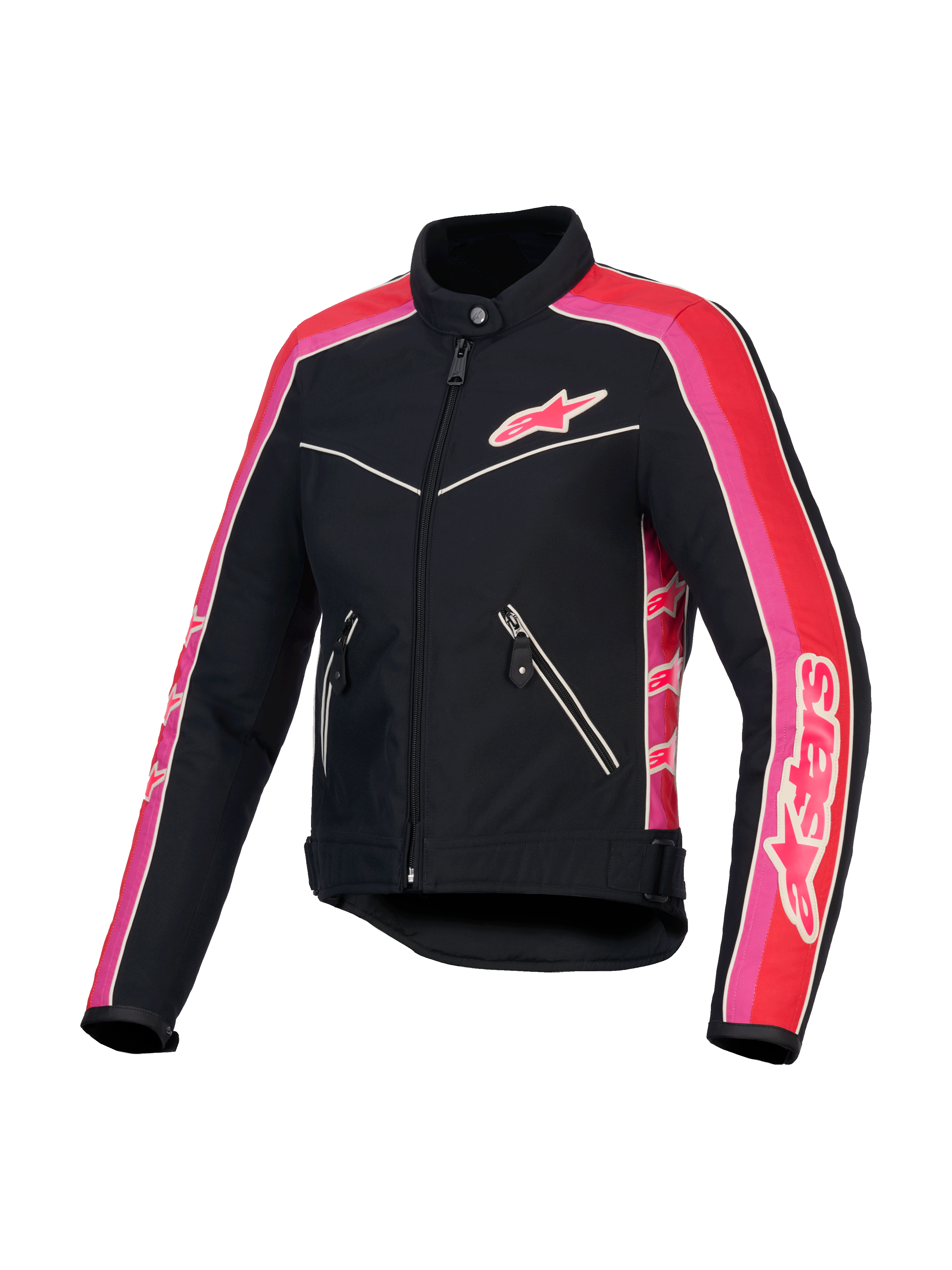 Alpinestars Giacca Stella T-Dyno Resistente All'Acqua, giacca da moto in tessuto da donna, nera, rosso vivo e fucsia, vestibilità biker vintage, resistente all'acqua