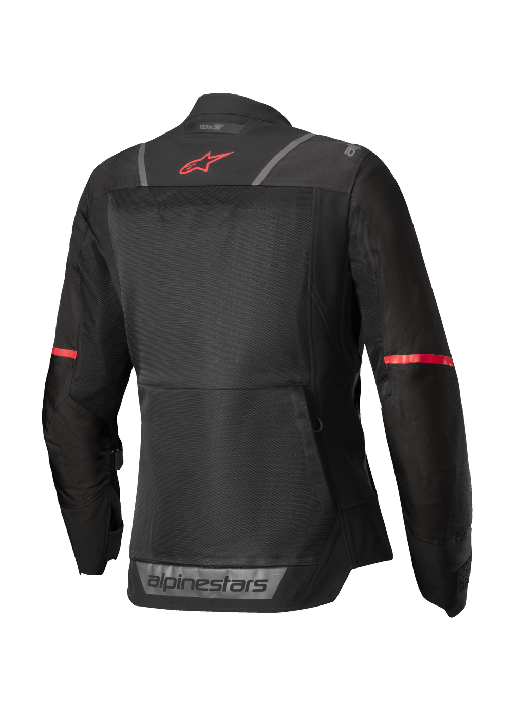 Alpinestars Giacca Stella ST-2 Air, giacca da moto touring da donna, vista posteriore in nero con dettagli rossi e riflettenti, costruzione in tessuto mesh certificata CE Livello AA