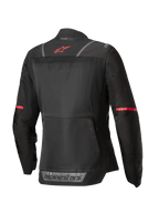 Alpinestars Giacca Stella ST-2 Air, giacca da moto touring da donna, vista posteriore in nero con dettagli rossi e riflettenti, costruzione in tessuto mesh certificata CE Livello AA