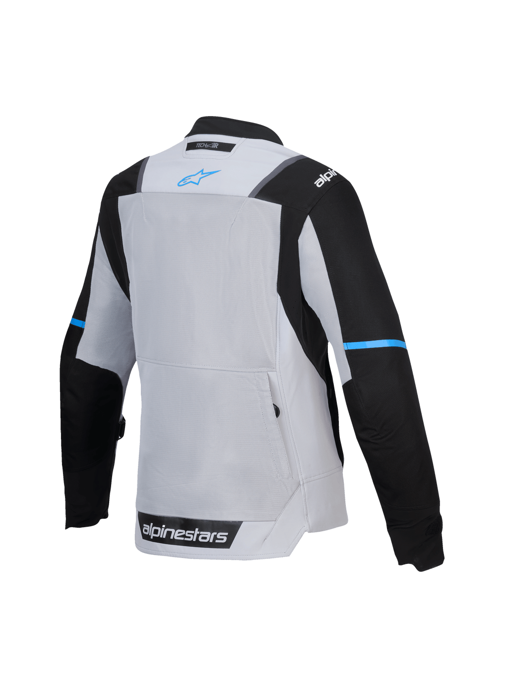 Alpinestars Giacca Stella ST-2 Air, giacca da moto touring da donna, vista posteriore con pannello di ventilazione in mesh e tasca posteriore, grigio ghiaccio e nero con dettagli blu, certificata CE livello AA, Tech-Air ready